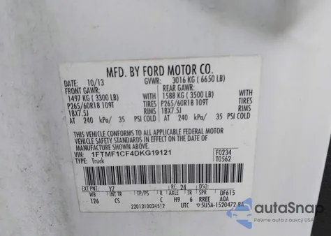2013 Ford F-150 Stx from USA, damaged, VIN 1FTMF1CF4DKG19121